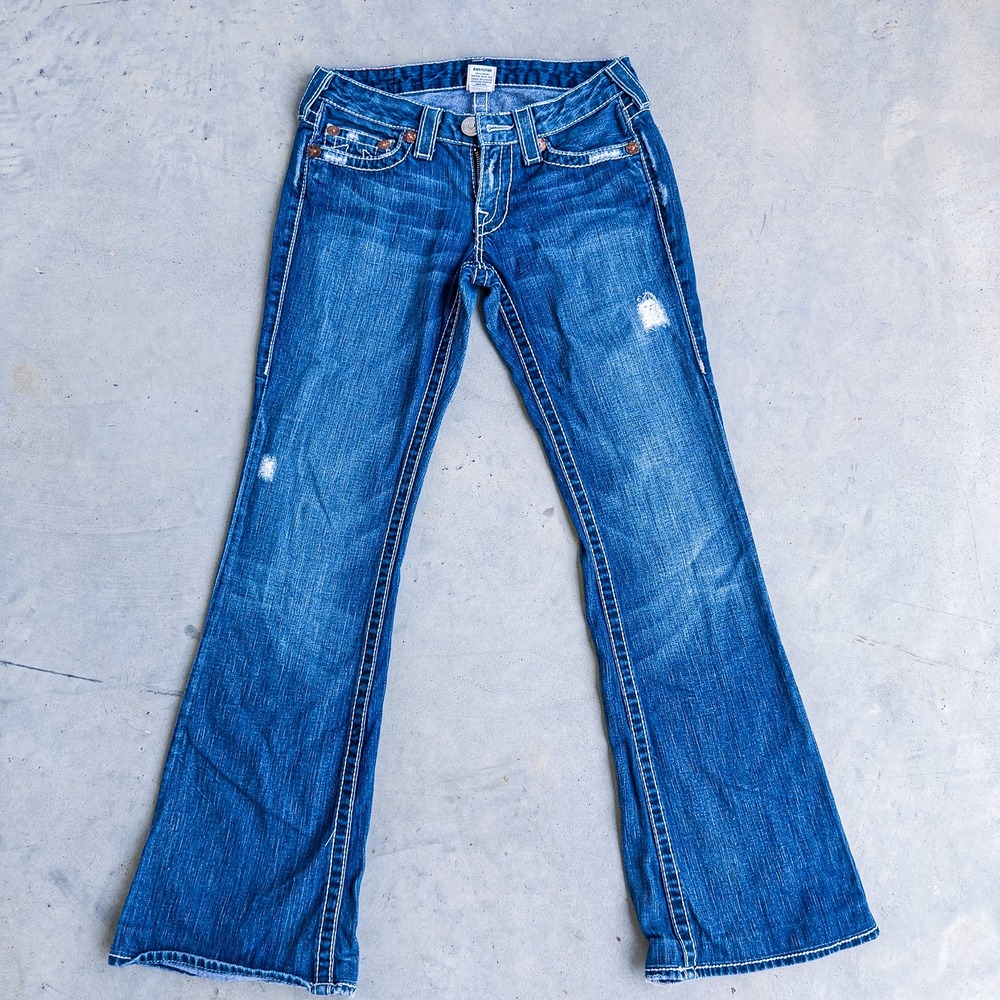 True Religion Joey Jeans Womens 28 Low Rise Flare Bootcut Distressed Y2K USA